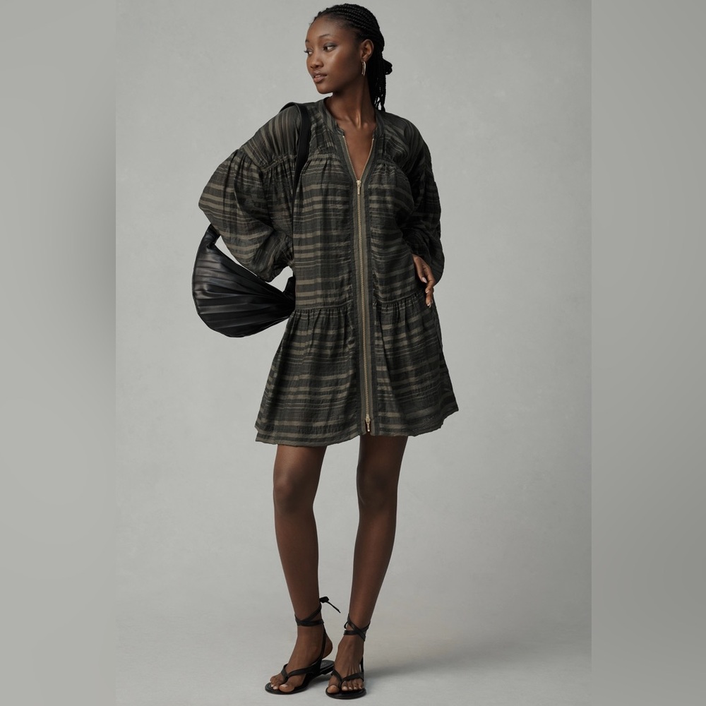 NWT By Anthropologie Long-Sleeve Zip-Front Mini Dress
